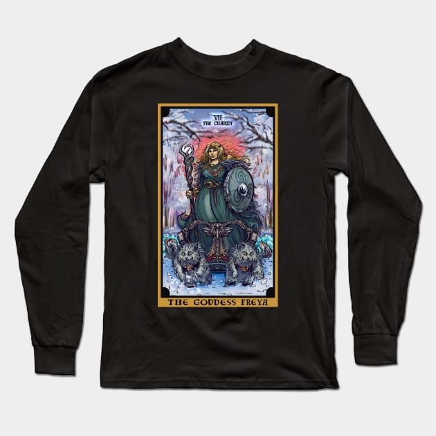 The Goddess Freya The Chariot Tarot Card Long Sleeve T-Shirt by TheGhoulishGarb